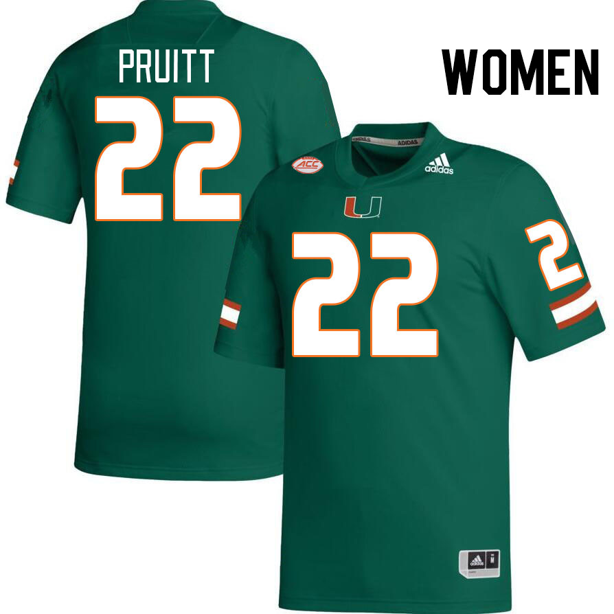 Women #22 Cam Pruitt Miami Hurricanes College Football Jerseys Stitched-Green